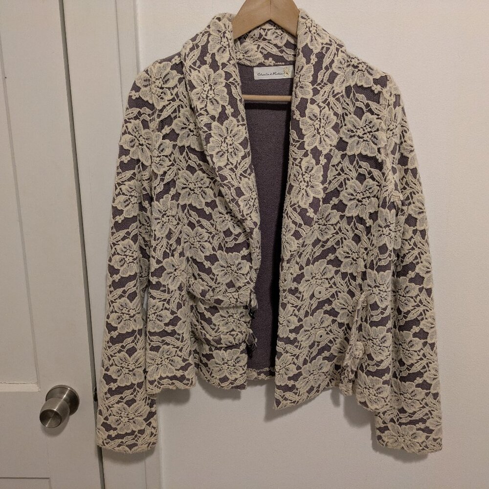 Anthropologie Charlie & Robin Ivory Lace Sweater Blazer